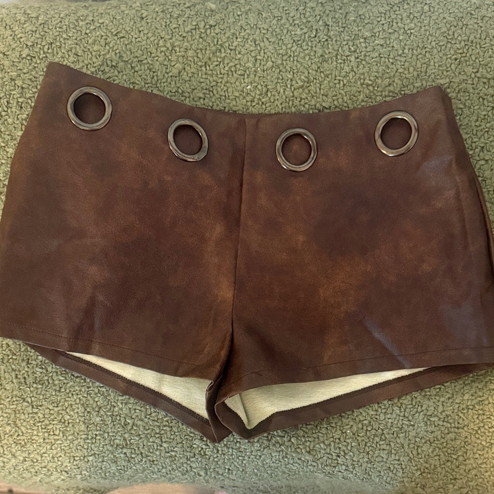 Brown Leather Women Shorts